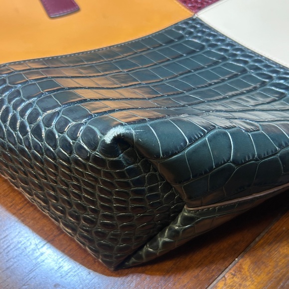 Tory Burch Burgundy and Green Patchwork Tote - Picture 5 of 10